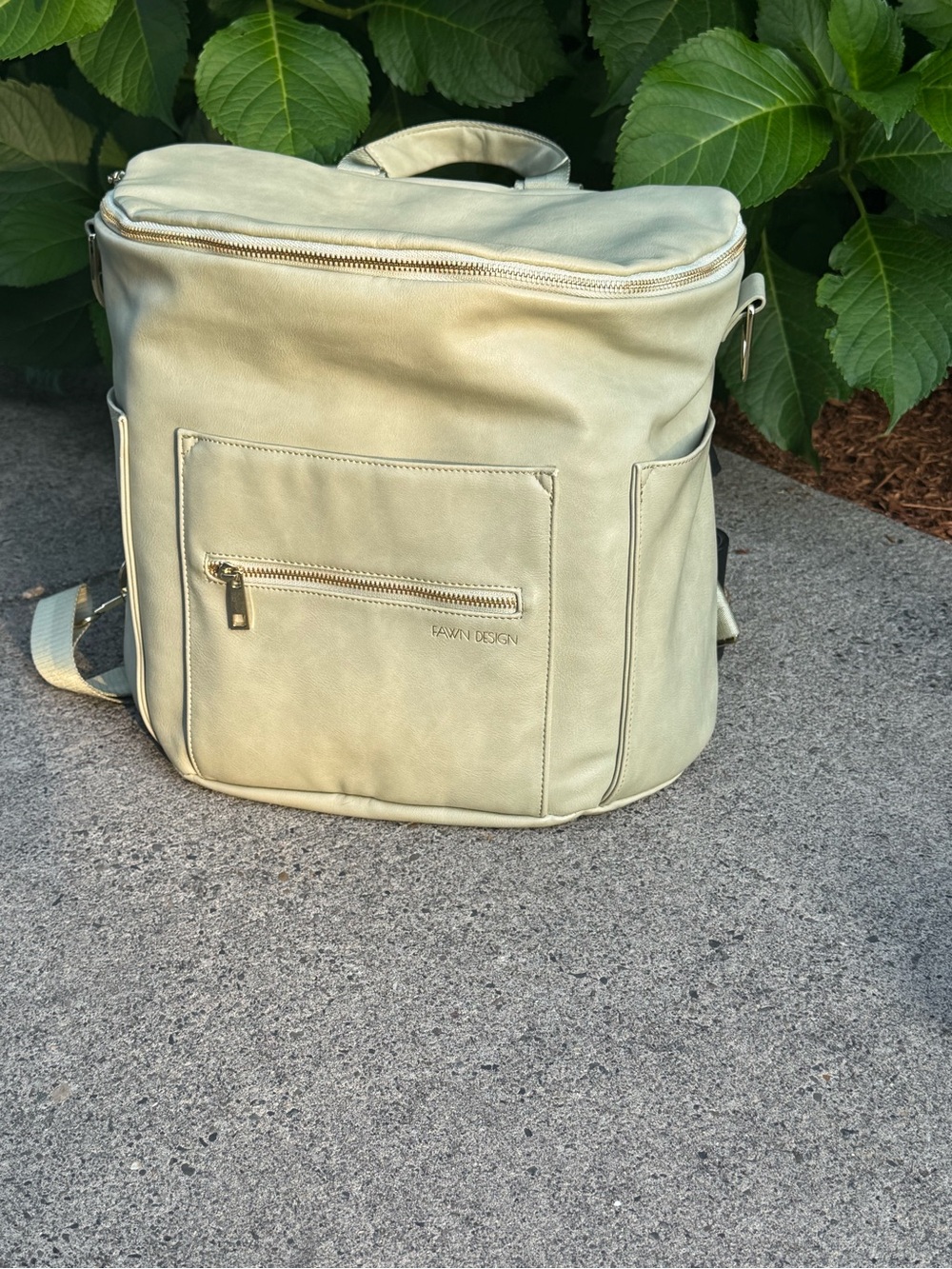 Fawn Design Sea Glass Green Leather Backpack with Gold Hardware